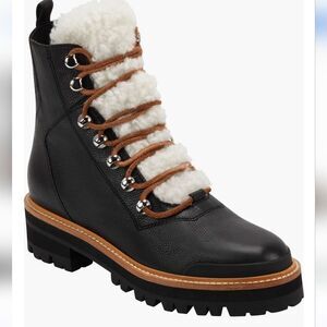 Women's Black Leather Boots with Shearling Lining
